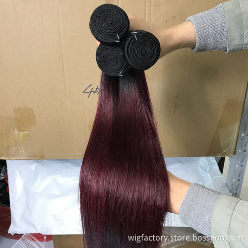 Colored bone straight hair bundles 1b/99J  ,cuticle aligned straight brazilian hair bundles with closure